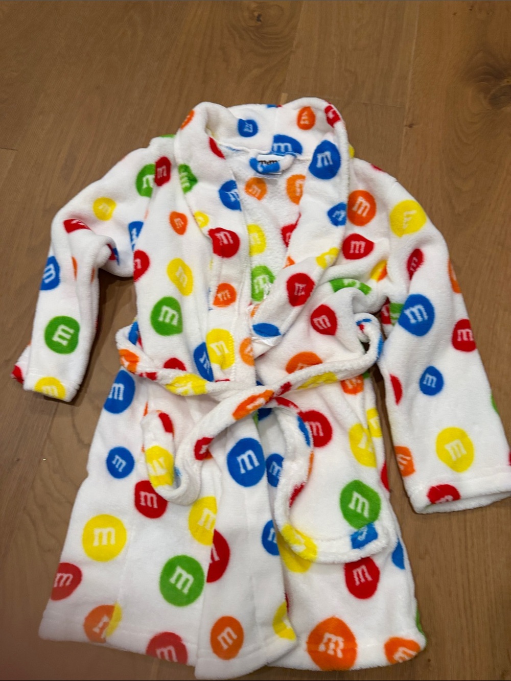M&M'S White Plush Kids Robe with Red, Blue, Green, Yellow & Orange Candy Dots